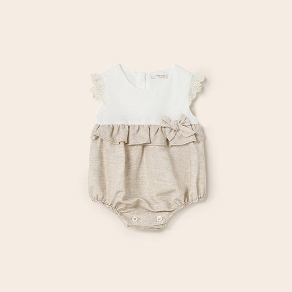 Size 4-6 months Mayoral White and Tan Ruffle Bodysuit